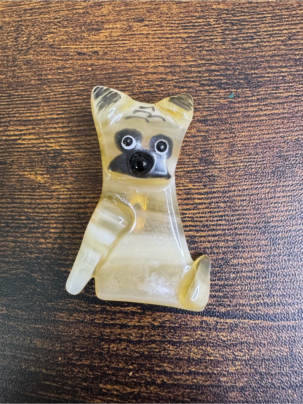 Art Glass Dog Brooch Derpy Face